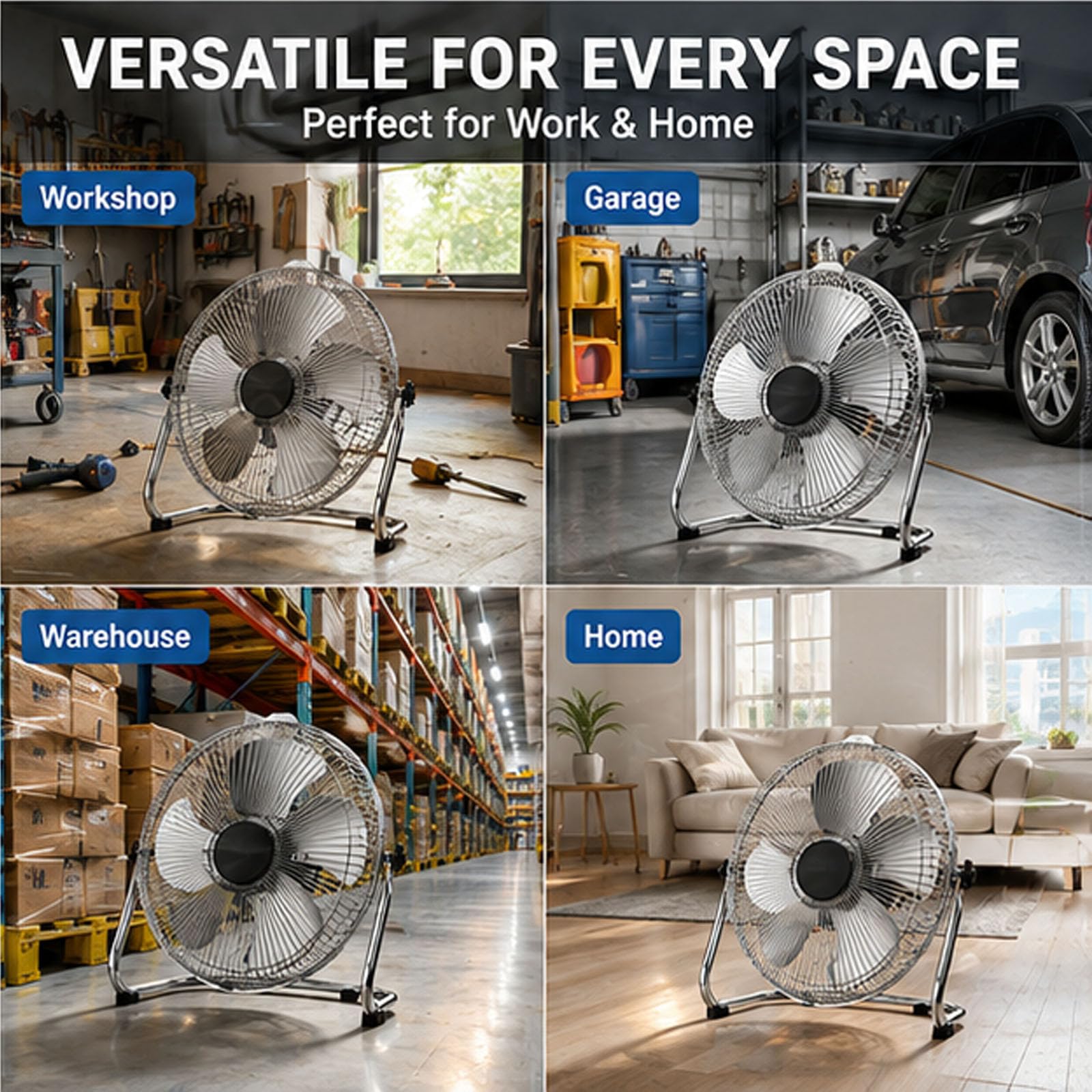 Ventilador de suelo industrial de 12 pulgadas, 4000 CFM, ventilador de caja de alta velocidad con 4 velocidades e inclinación ajustable para taller, garaje, dormitorio