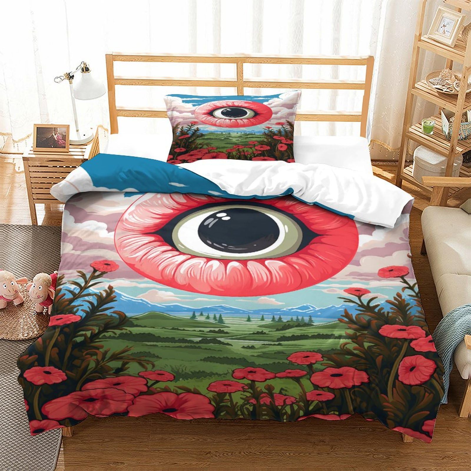 P1S9U7W5Y Surreal Eye 3D Printed Duvet Cover Set 3pcs Microfiber Landscape Bedding Set Single