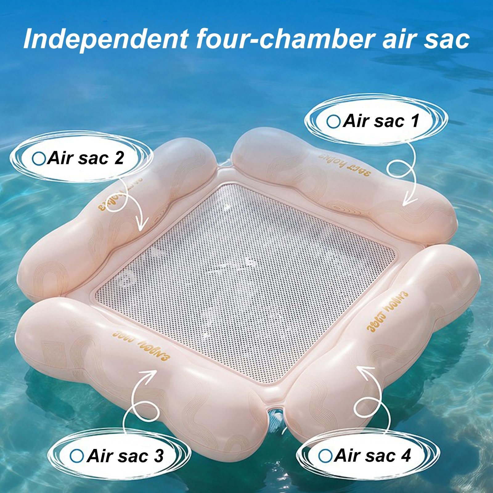 Materassino Piscina, Amaca Gonfiabile da Mare, Design a Quattro Airbag, Design a Rete Intermedia, per Fiumi e Località Balneari