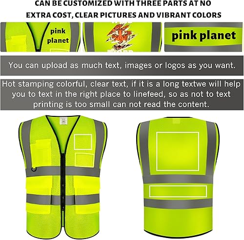 Miniatura 7 de Chalecos de seguridad con logotipo personalizado, chaleco reflectante clase 2 ANSI con bolsillos cremallera alta visibilidad construcción uniforme
