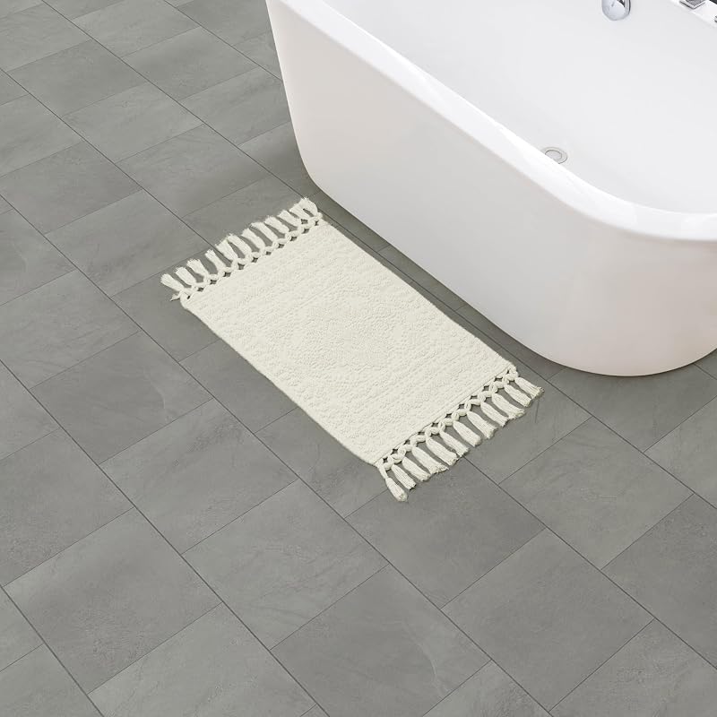 Nellore Bathroom Rugs, Woven and Beaded Bathroom Mats, Durable Bath Rugs, Thick Bath Mats for Bathroom and Shower Rugs, 17" x 28", Ivory