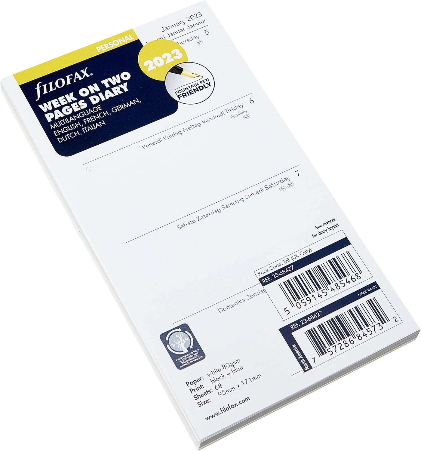 Letts of London Personal Week on Two Pages 5 Language 2023 Diary, White (23-68427)