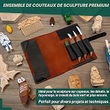 BeaverCraft Deluxe S15X Set de couteaux de sculpture sur bois avec étui en cuir - Kit de sculpture sur bois de qualité supérieure avec affûtage en cuir et pâte à polir - 2