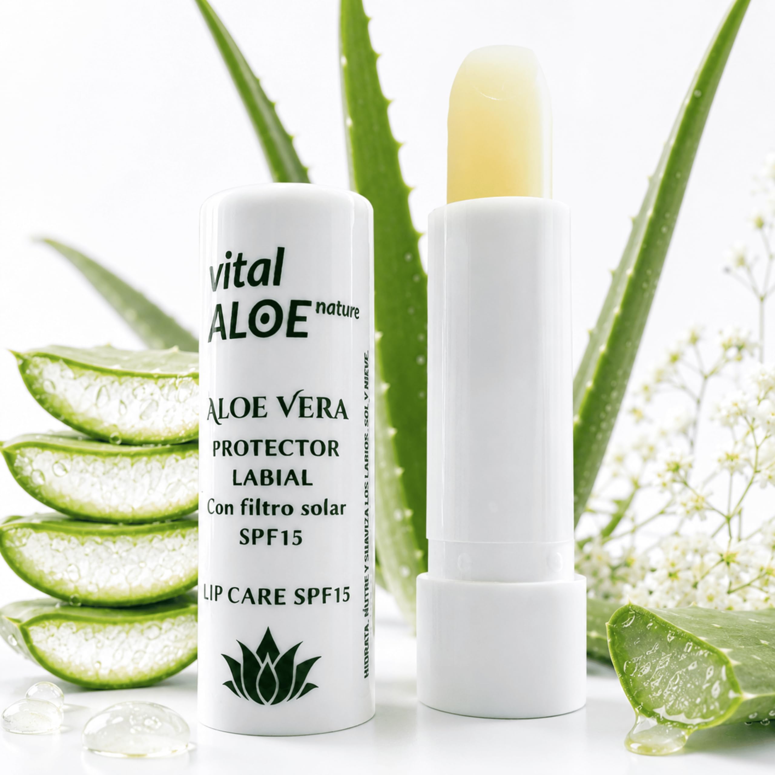 Balsamo Labbra Aloe Vera SPF 15 | 5 unità | Stick Labbra Idratante con Filtro Solare | Cura Quotidiana per Labbra Secche | Texture Morbida Non Appiccicosa | Ideale Estate e Inverno