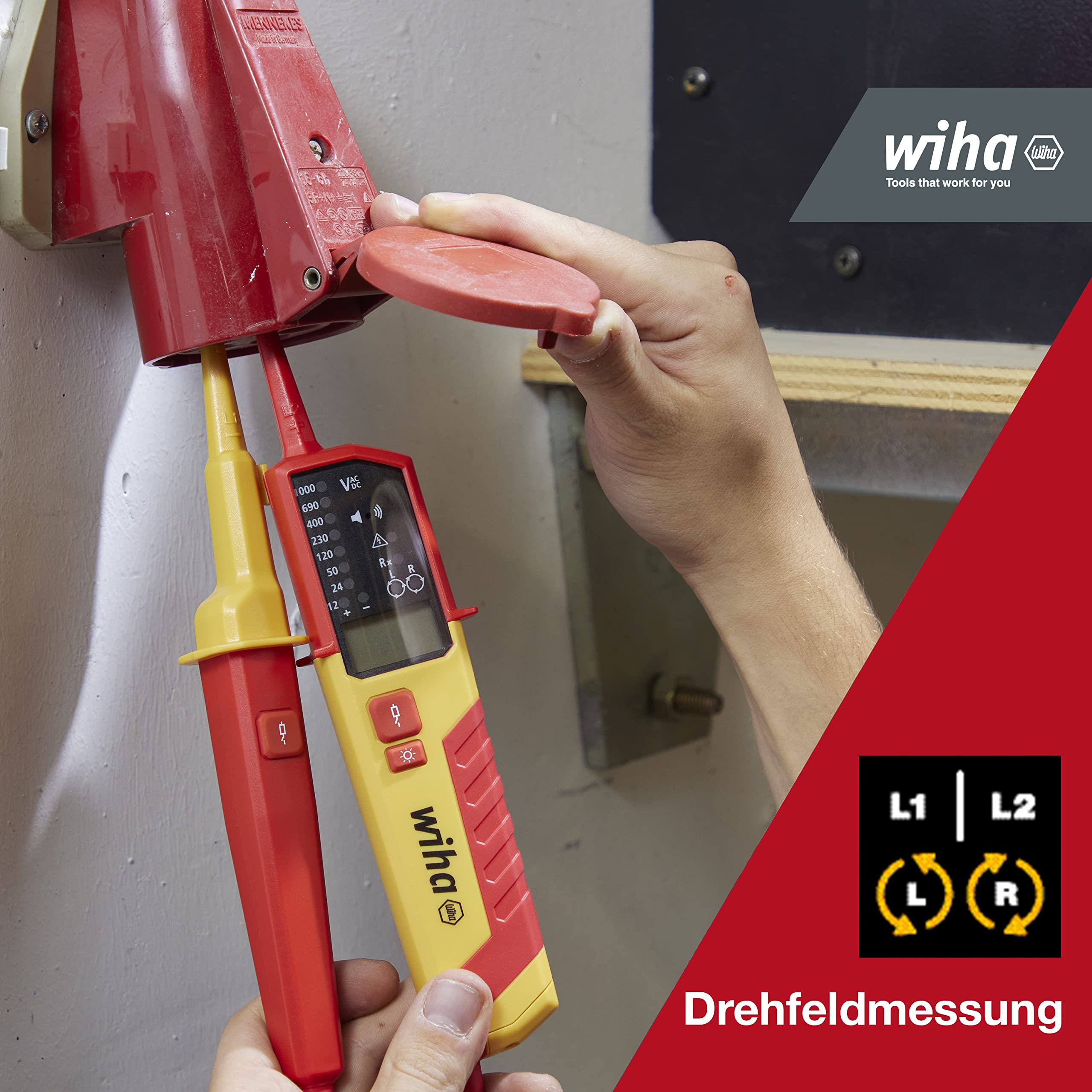 Wiha Tester di tensione e continuità 1.500 V, CAT IV con 2 batterie AAA, compatibile con fotovoltaici, LED/LCD (45217), rosso/giallo | (45217) Tester di tensione e continuità I CAT IV incl. 2 batterie AAA I display LED I tester di tensione bipolare