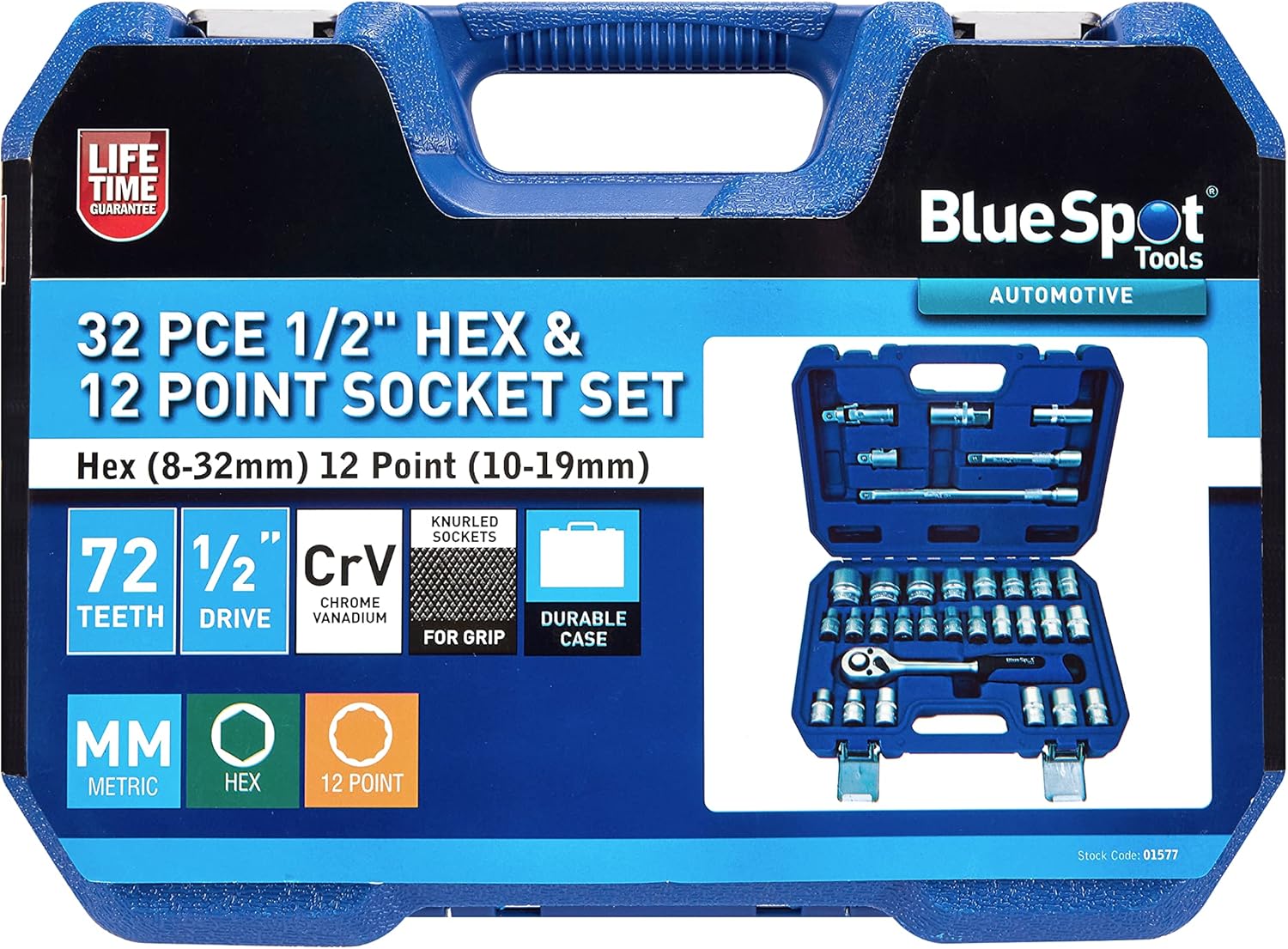 Blue Spot Tools 32 PCE 1/2" Hex & 12 Point Socket Set (8-32mm) (10-19mm)