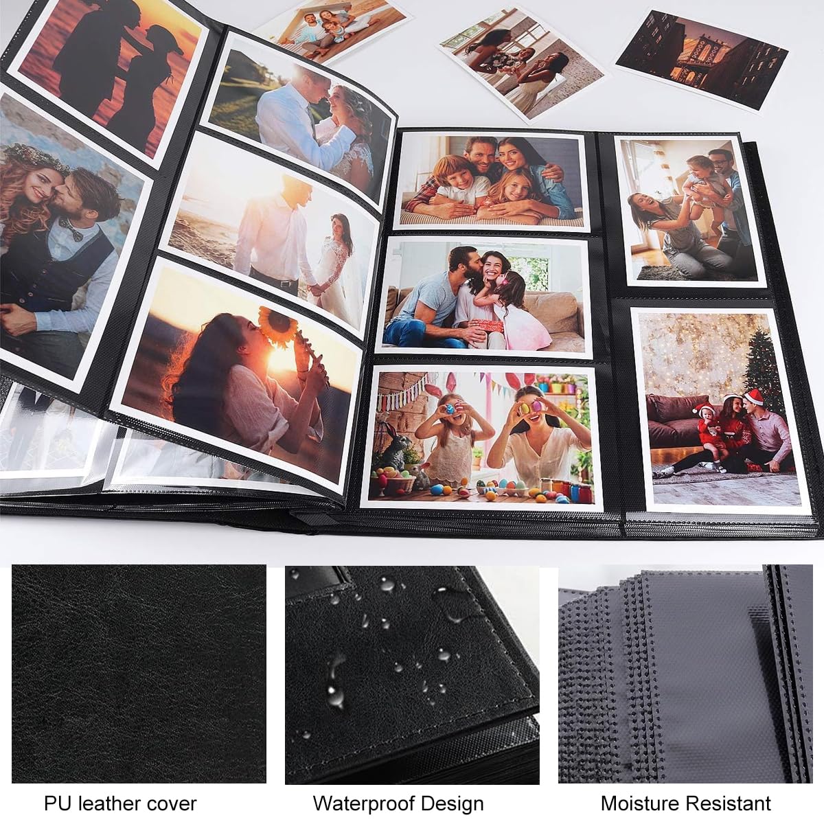 HASTHIP® Photo Album Book 4x6 500-Image Capacity PU Leather 4 Clear Windows 3
