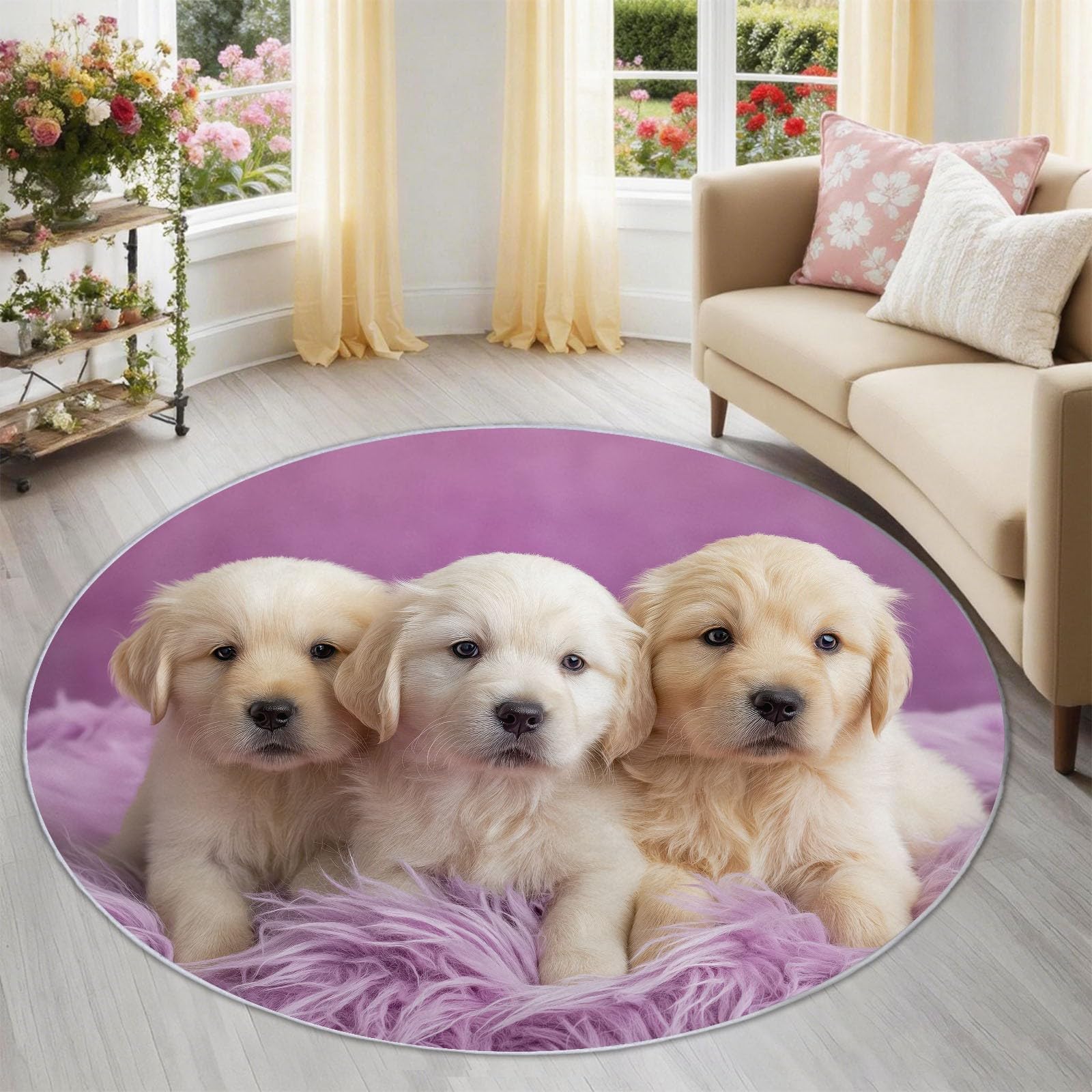 Tapis rond enfant 60 cm aux motifs chiots mignons pour décorer une chambre