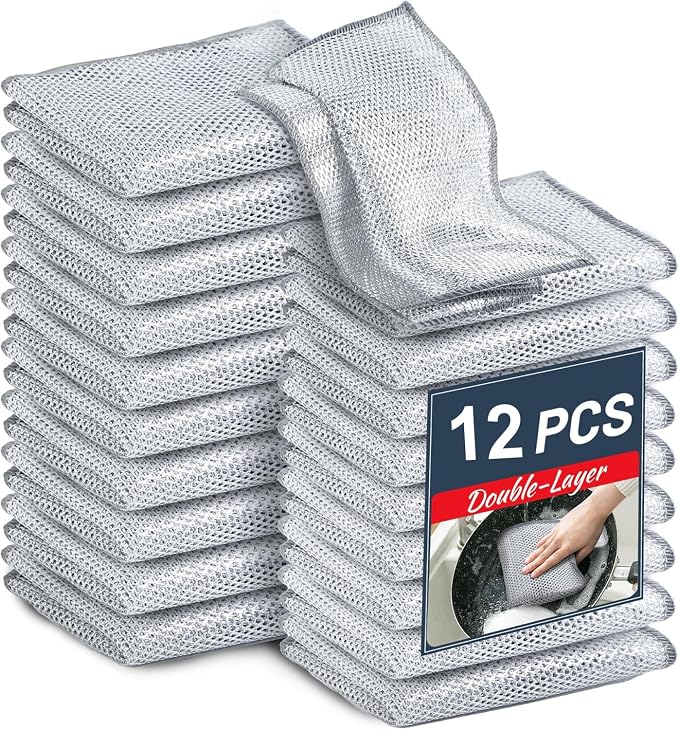 20 Pack Multifunctional Non-Scratch Wire Dishcloth - Double Layer Silver Wire Mesh Knit Cleaning Cloth Wire Dishwashing Rags Wire Cleaning Cloth Wire Dish Towels for Kitchen, Sinks, Pots, Pans