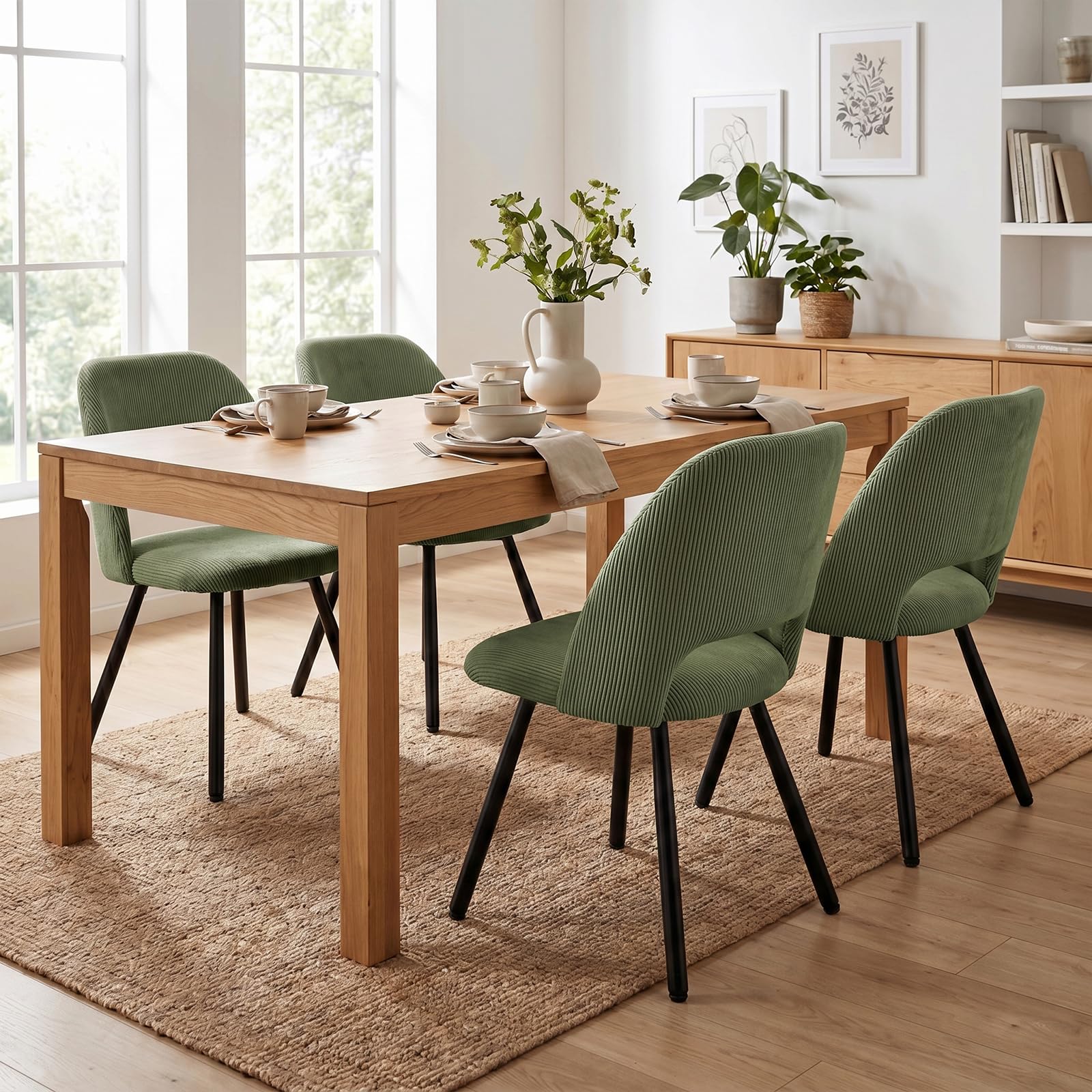 WAFTING 6er-Set 360° Drehbare Gepolsterte Esszimmerstühle mit Metallbeinen | Moderne Küchenstühle mit Durchbrochener Rückenlehne, Geeignet für Esszimmer, Schlafzimmer und Wohnzimmer, Grün