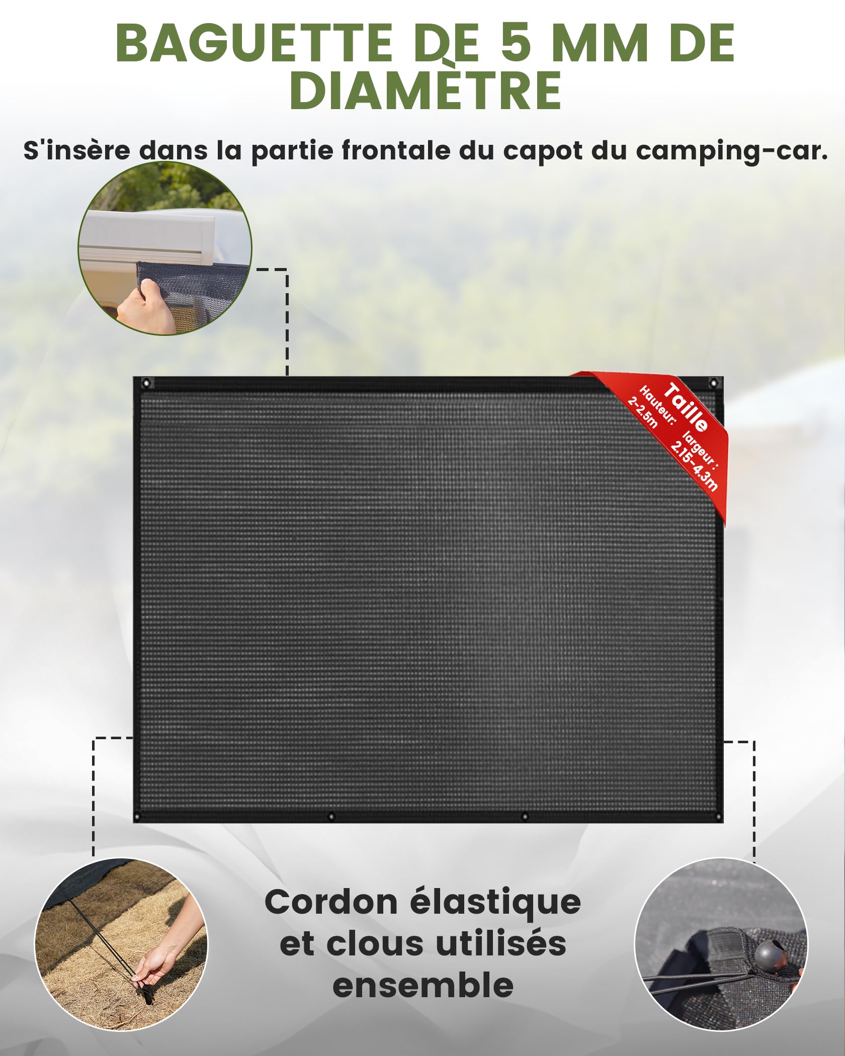FoundGo Pare-Soleil Auvent Camping-Car 200x300cm, Écran Brise-Vue Rail Keder en Toile HDPE 220g/m², Occultation 75% Anti-UV, Accessoire Adapté Camping-Car, Fourgon Et Caravane