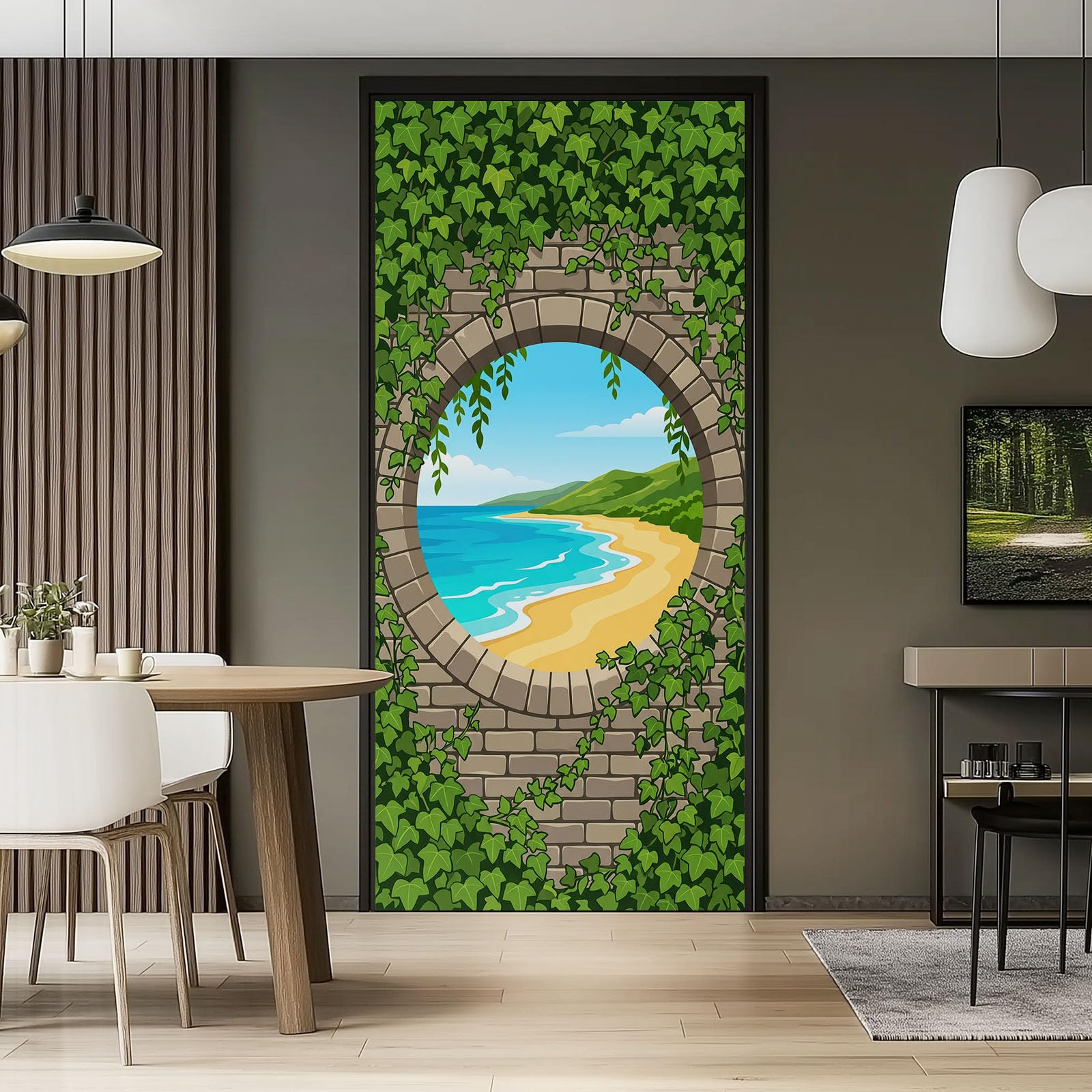 2 Pcs Vert Nature Méditerranéen Autocollant Sticker de Porte PVC Décoration