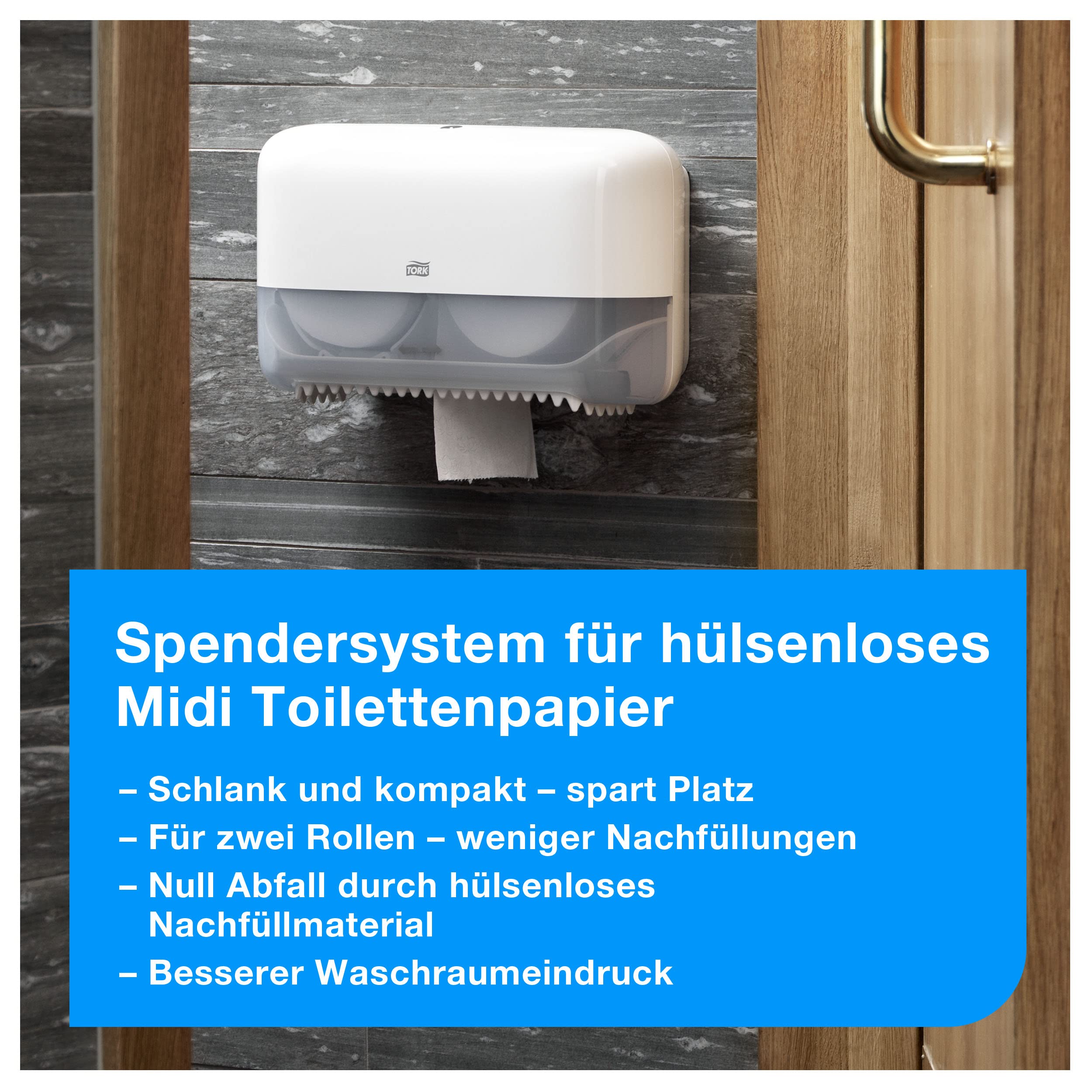 Tork 472139 extra weiches hülsenloses Midi Toilettenpapier in Premium Qualität für Tork T7 Doppelrollenspender / WC-Papier 3 lagig / hülsenlos / extra weich und reißfest, 18 x 550 Blatt
