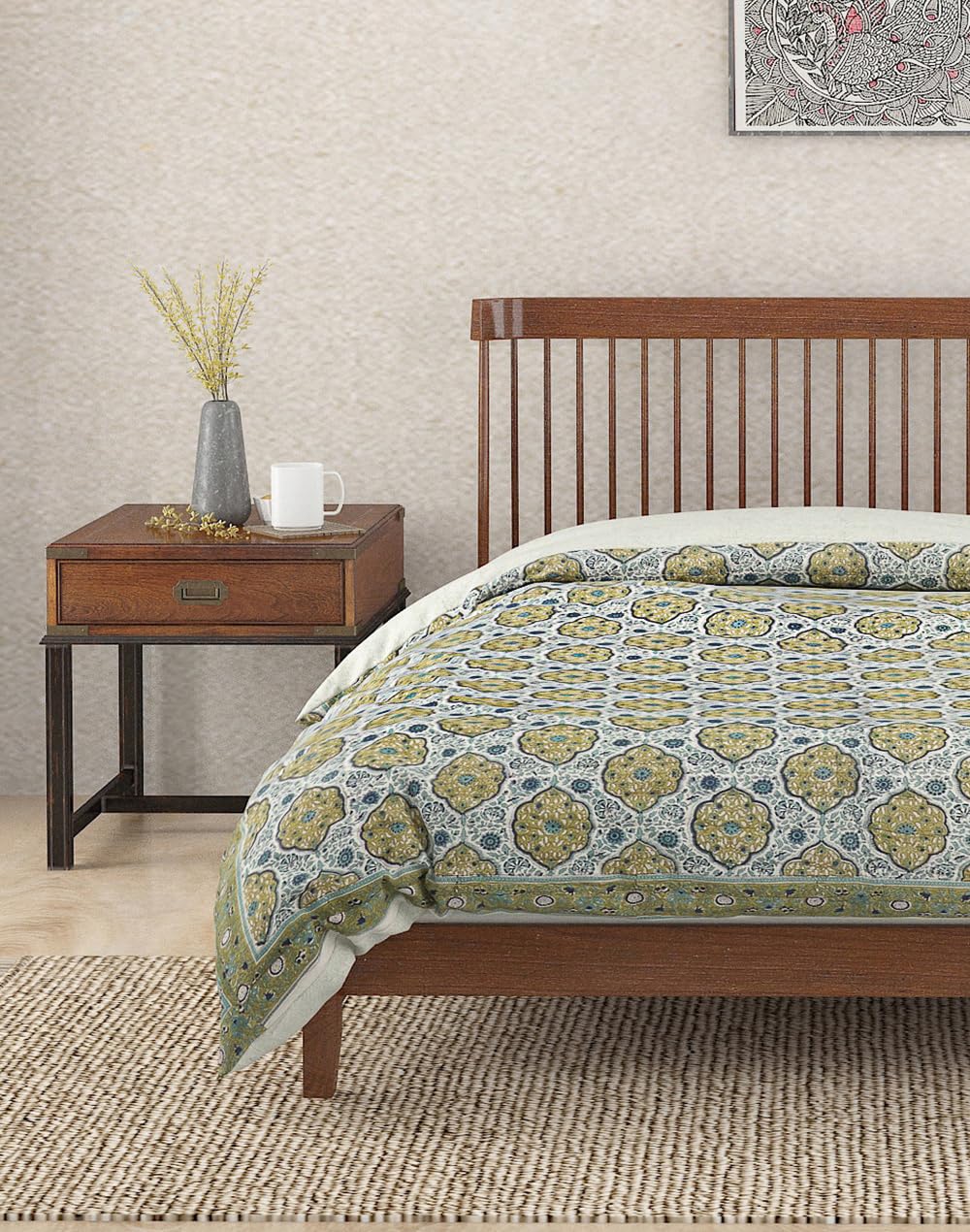 Fabindia Krisha Green Cotton Quilt Printed Single-picture-14