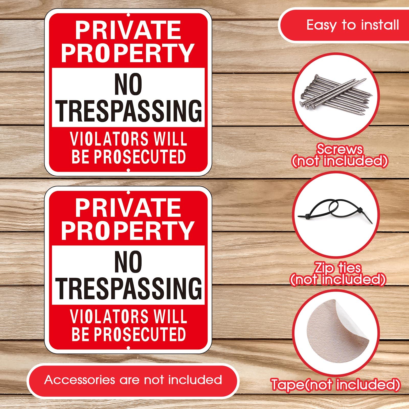 Amylove Paquete de 8 letreros grandes de propiedad privada con texto en inglés "No Trespassing Violators Will Be Prosecuted", letreros de advertencia de metal de aluminio para propiedad, resistentes a