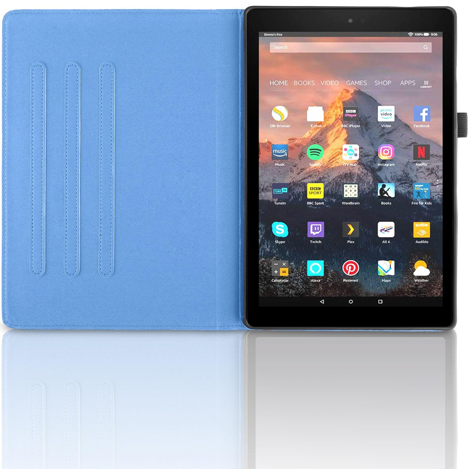 Kompatybilny z etui Kindle Fire HD 8 (7./8. generacji, wydanie 2016/2017/2018) na tablet obracany o 360 stopni stojak składany pokrowiec drzewo życia tłoczona powłoka(Blu)