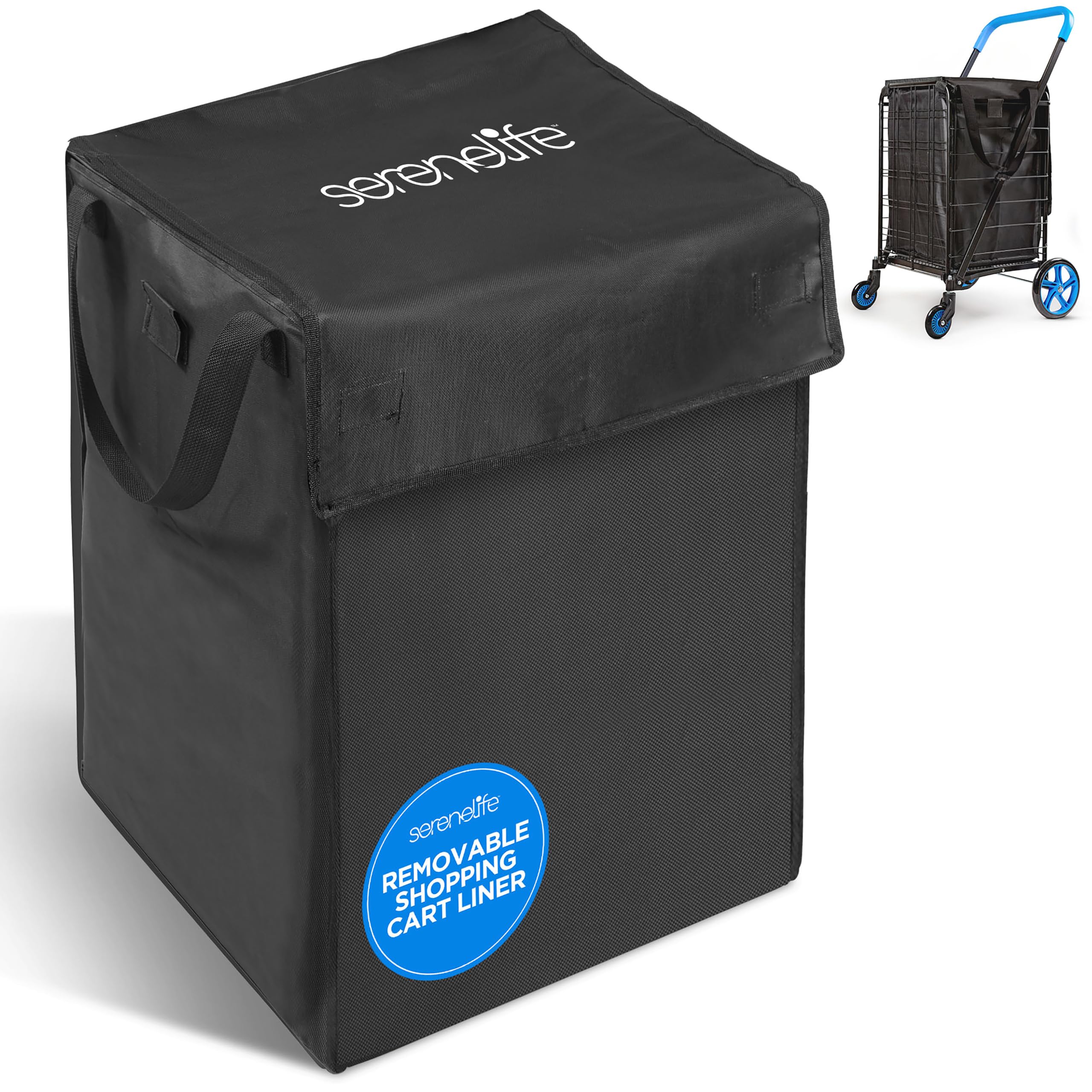 SereneLife Removable Shopping Trolley Bag – 32 x 39 x 50cm Waterproof Tear-Resistant 600D Oxford Fabric Liner for Groceries, Laundry, Luggage – Fits Most Foldable Trolley Carts