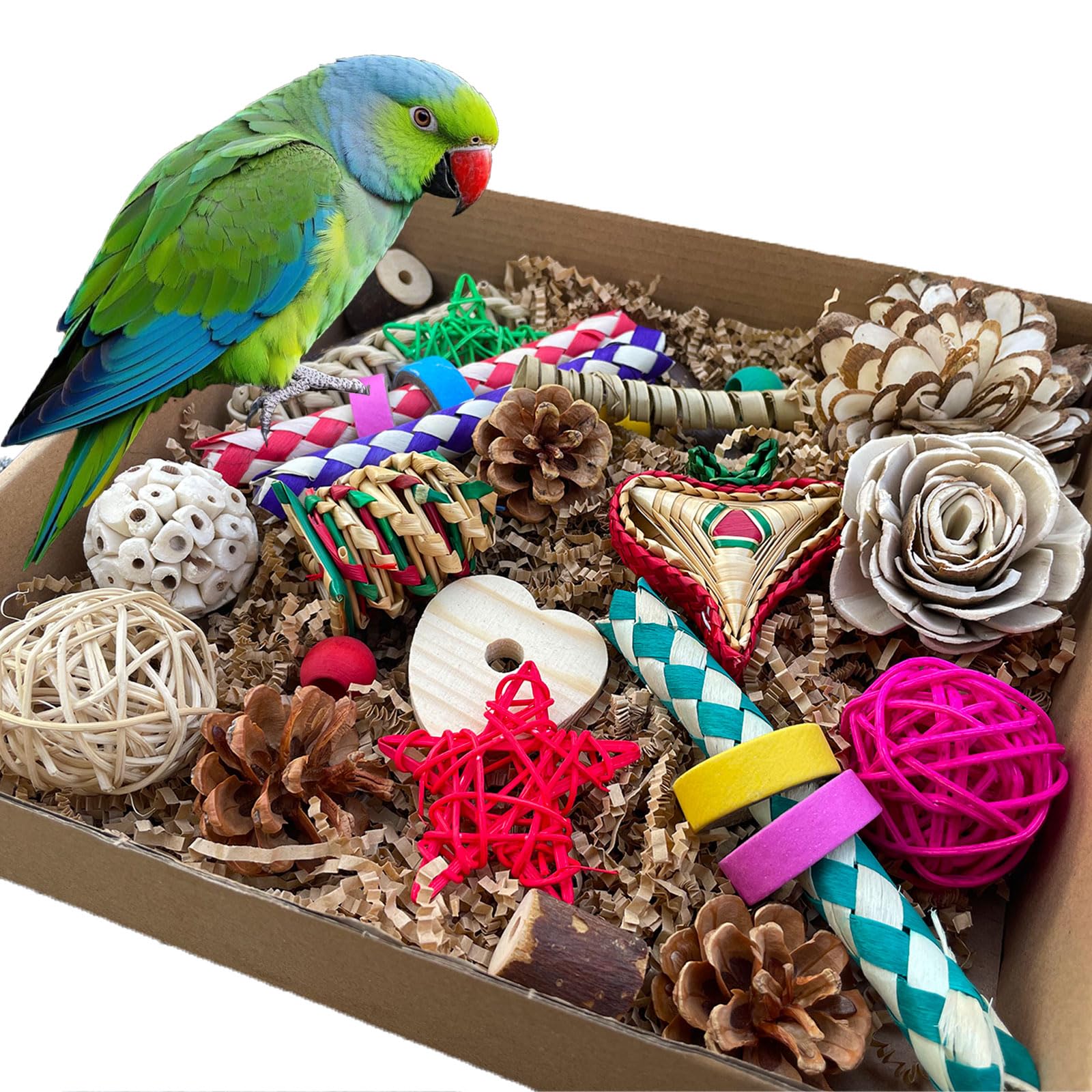 Bird Foraging & Bird Shredding Toys Box,Natural Chewing and Foraging Toys for Cockatiels,Parakeets,Conures,Love Birds & Small to Medium Parrots