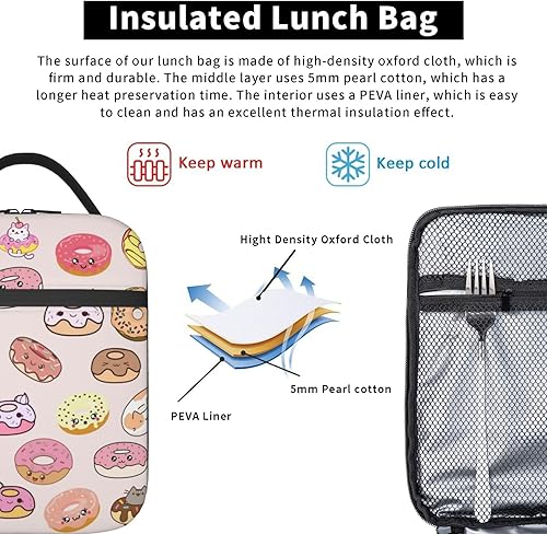 Miniatura 4 de MDMEI Lonchera Kawaii Donuts con aislamiento floral para adolescentes, niñas, niños, mujeres, adultos, hielera, congelable, reutilizable, para