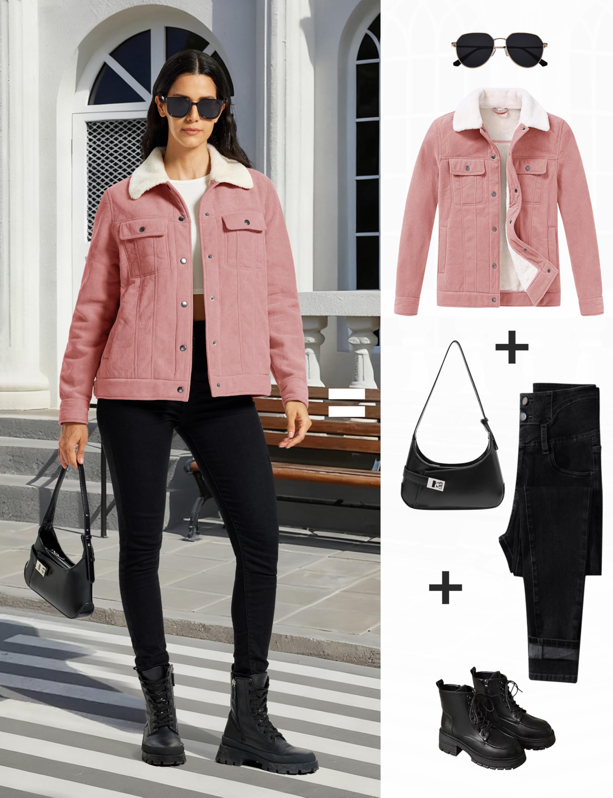 MoFiz Chaquetas de Forro Polar Mujer Invierno Chaqueta de Pana con Botones Cálido Abrigo de Informal de Moda y 4 Bolsillos