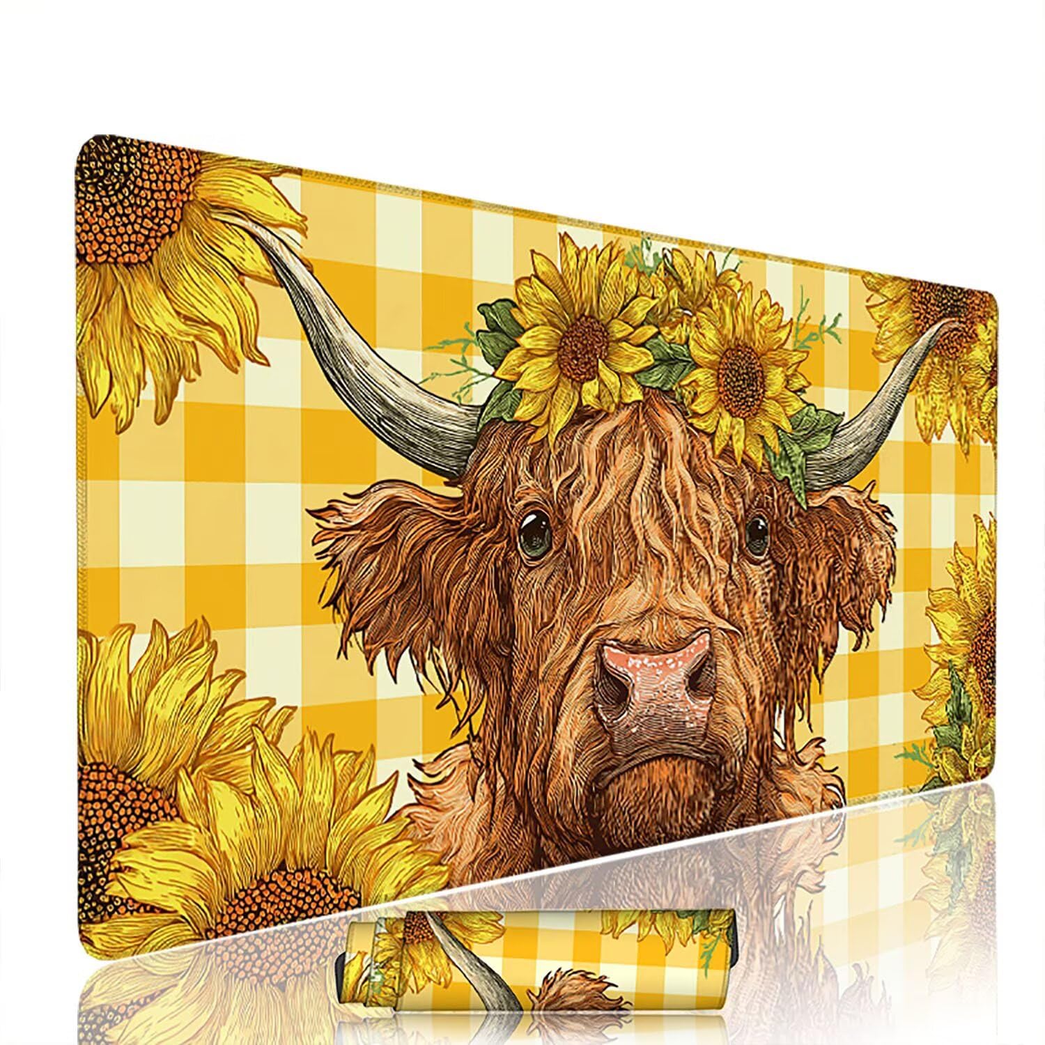 Tapis de Souris Jaune sous Main Bureau Tapis de Souris Gaming XXL 1000x500x3mm Mouse Pad Caoutchouc Bovins Highlands Grand sous Main Gamer Accessoires PC Imperméable, pour Clavier Ordinateur w-706