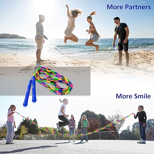 Miniatura 6 de Paquete de 2 cuerdas dobles holandesas de 16 pies, cuerda larga para niños y adultos, cuerda suave para múltiples personas con cuentas