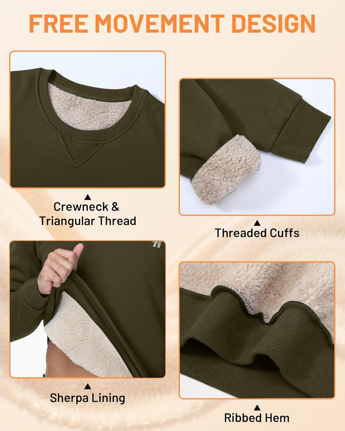 Runhit Men's Crewneck Sweatshirt - Warm Sherpa Lined Fleece Sweatshirts Long Sleeve Thermal Pullover Shirt for Winter - Image 5