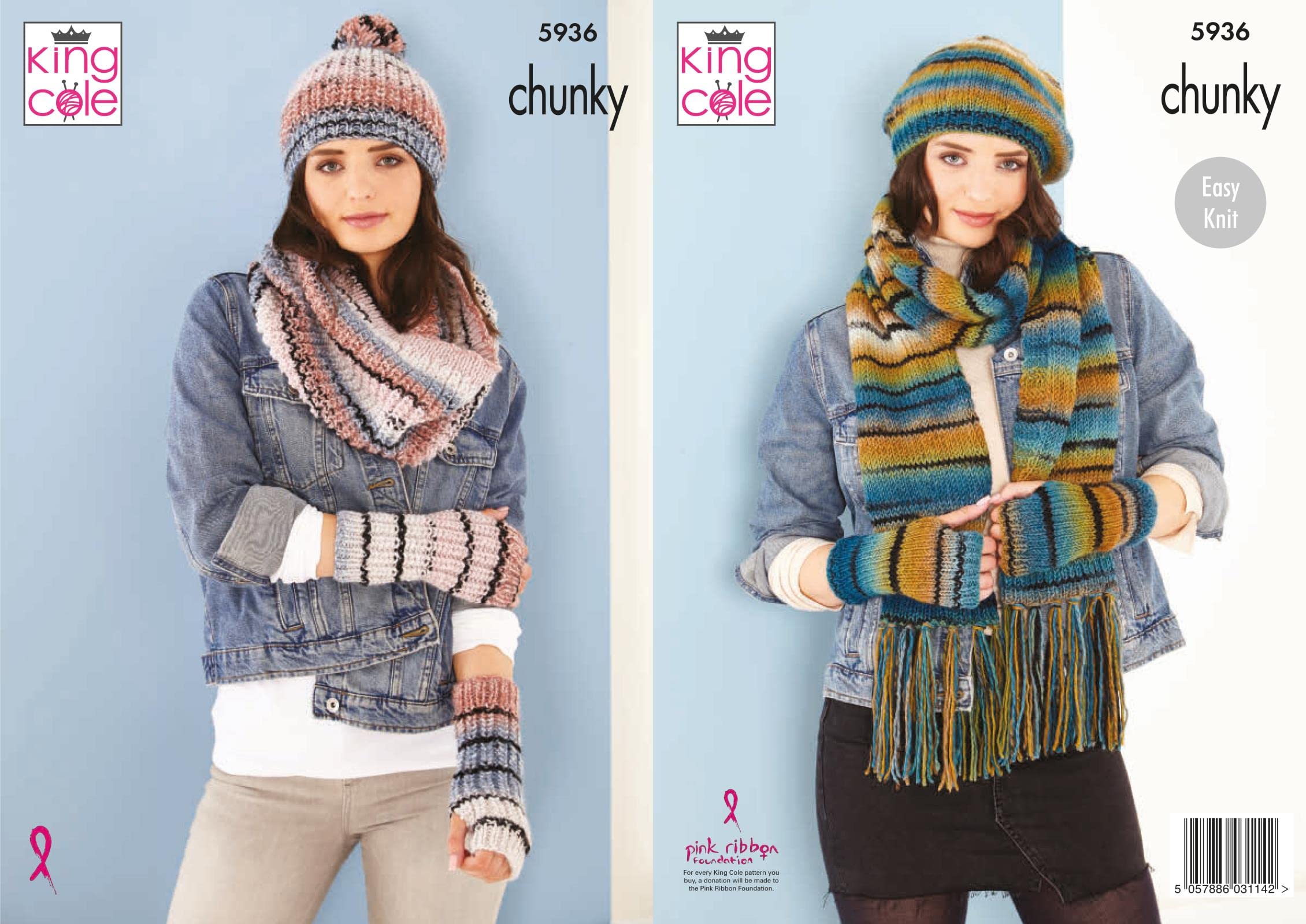 King Cole Ladies Chunky Knitting Pattern Hat Scarf Wrist Warmers & Snood (5936)