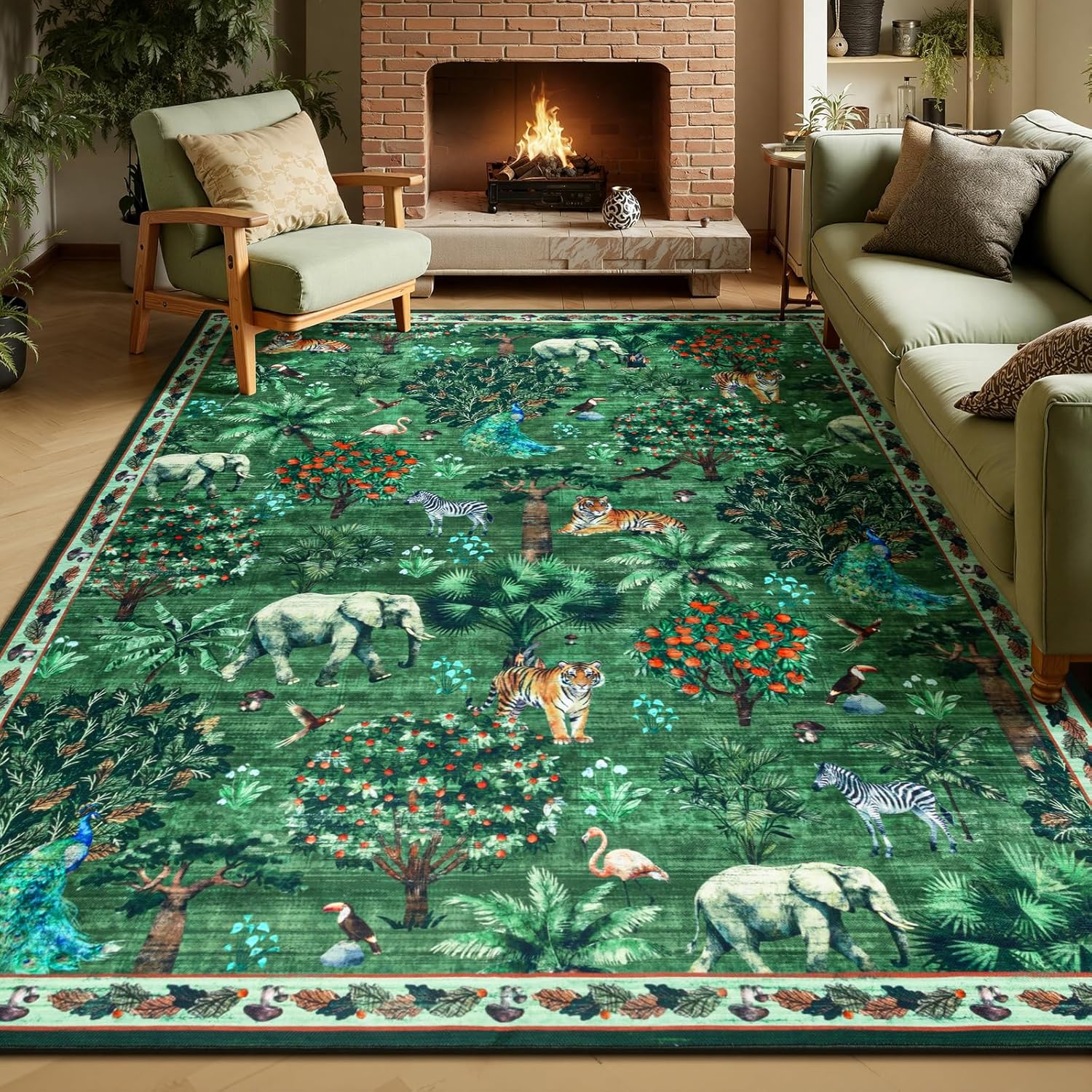 Amazon.com: Yamaziot Washable Area Rug 8x10 – Jungle Animal Print Linen ...