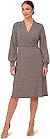 Adrianna Papell Women's Long Sleeve Printed Wrap Midi Dress - Faux V-Neck, Elastic Waist, Versatile Office to Date Night