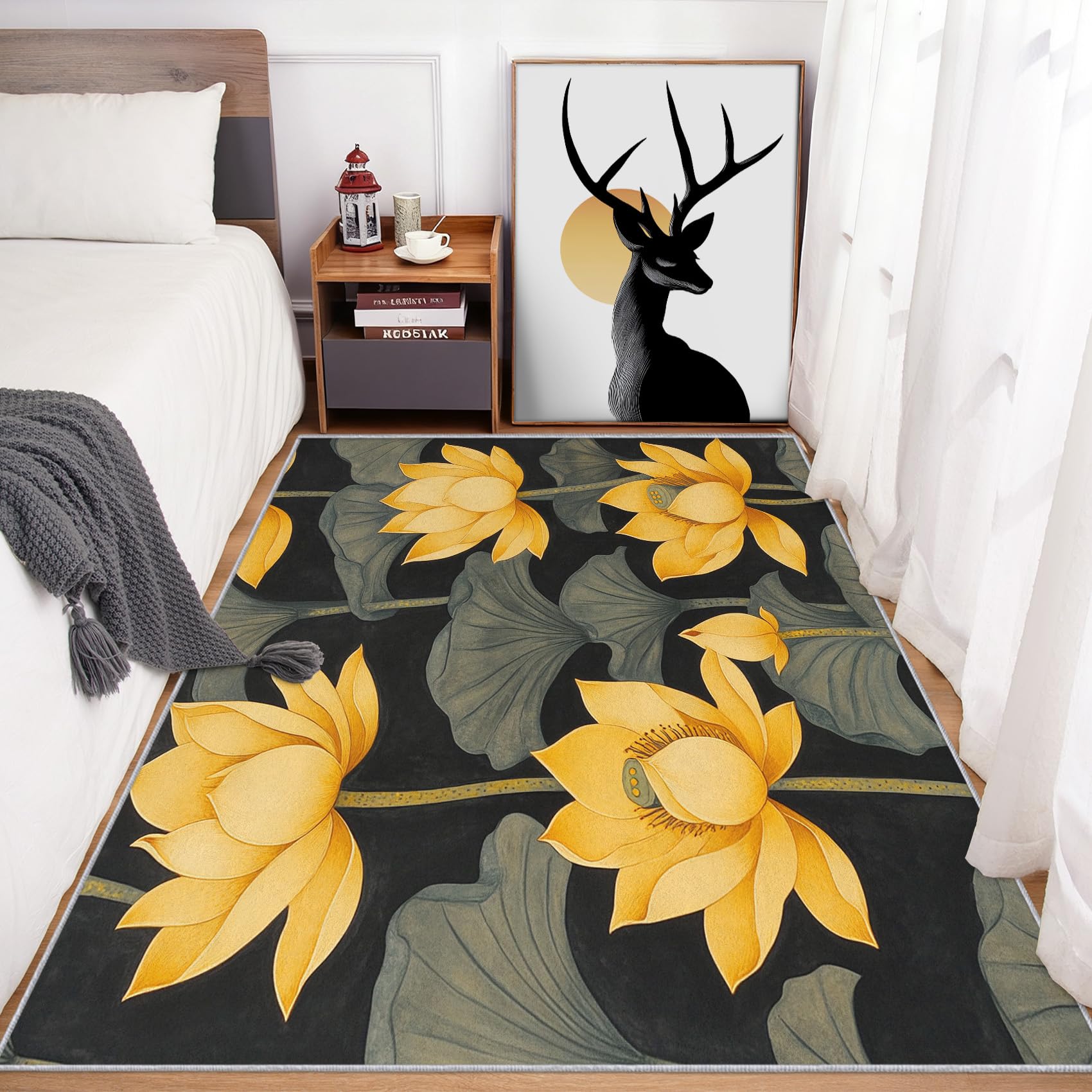 Amazon.com: Yellow Lotus Flower Rugs for Living Room Decor