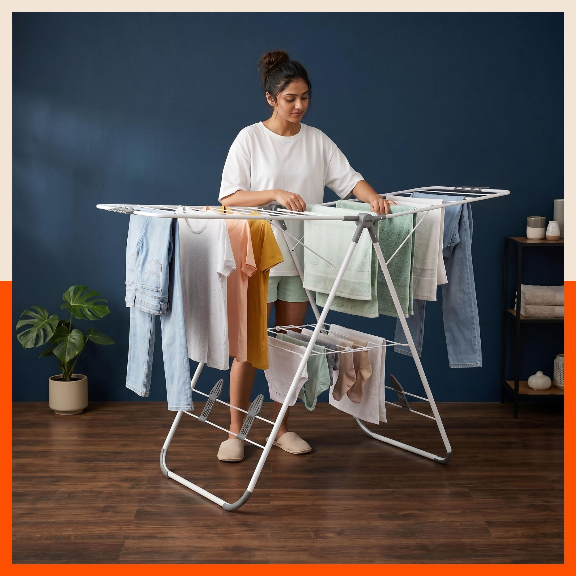 Bathla Foldable Cloth Drying Stand - Neo | 26 Drying Rails | Weather Resistant Alloy Steel Laundry Rack | Lightweight Clothes Dryer Stand for Home & Balcony | 2 Year Warranty (Grey)