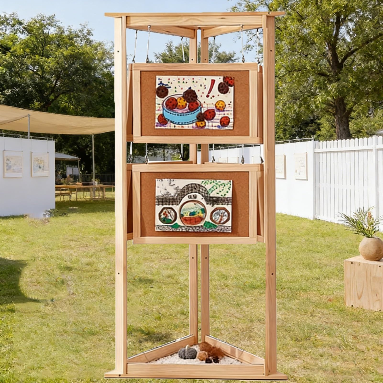 Ruchomy Składany Stojak Wolnostojący Stojak na Prace Plastyczne dla Przedszkola, Przeznaczony do Użytku na Zewnątrz, Duży Stojak Wystawowy(3-sided display)