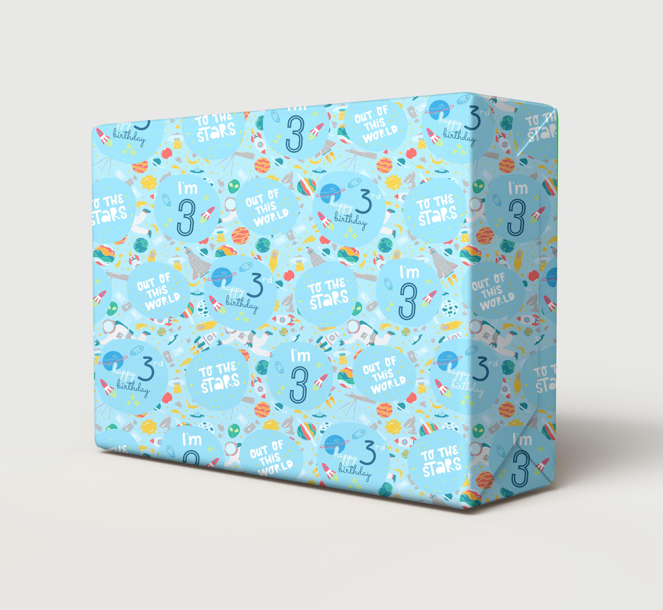 2 Sheets 2 Tags 3rd Birthday I'm 3 Space Theme Blue Boy Wrapping Paper Age 3 Cute Fun Astronaut Planets Rockets Design Birthday Blue Giftwrap Male