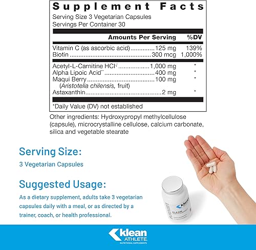 Miniatura 2 de Klean ATHLETE Klean Antioxidante  ALA, L-carnitina y antioxidantes para ayudar a proteger contra el daño celular del entrenamiento intenso