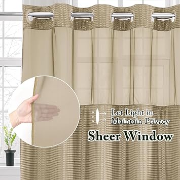 Gibelle No Hook Cloth Beige Shower Curtain with Liner, 36x74