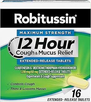 Robitussin Maximum Strength 12 Hour Cough and Mucus Relief, Expectorant and Cough Suppressant, 16 Extended-Release Tablets