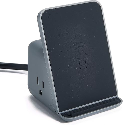 HALO Almohadilla de carga inalámbrica con 3 puertos USB y 2 salidas de CA, conveniente estación de carga para hasta cinco dispositivos, carbón