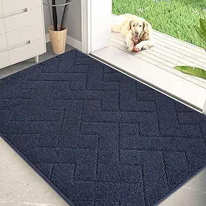 PURRUGS Dirt Trapping Door Mat 32" x 47", Non-Slip Machine Washable Entry Rug, Shoe Scraper, Dog Doormat, Super Absorbent Welcome Mat for Front & Back Door, Muddy Wet Shoes & Paws, Navy Blue