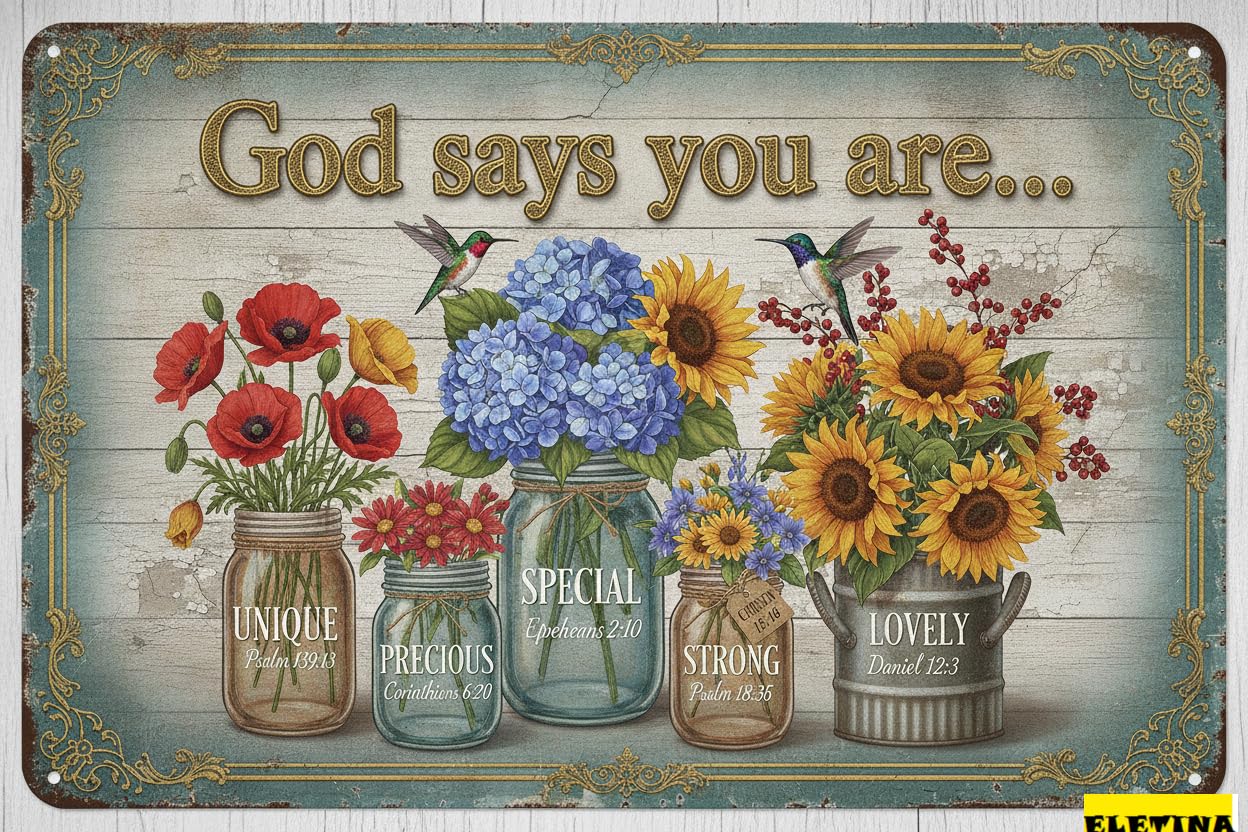 Birds God Says You Are Tin Sign, 8x12 Inch Wall Decor
