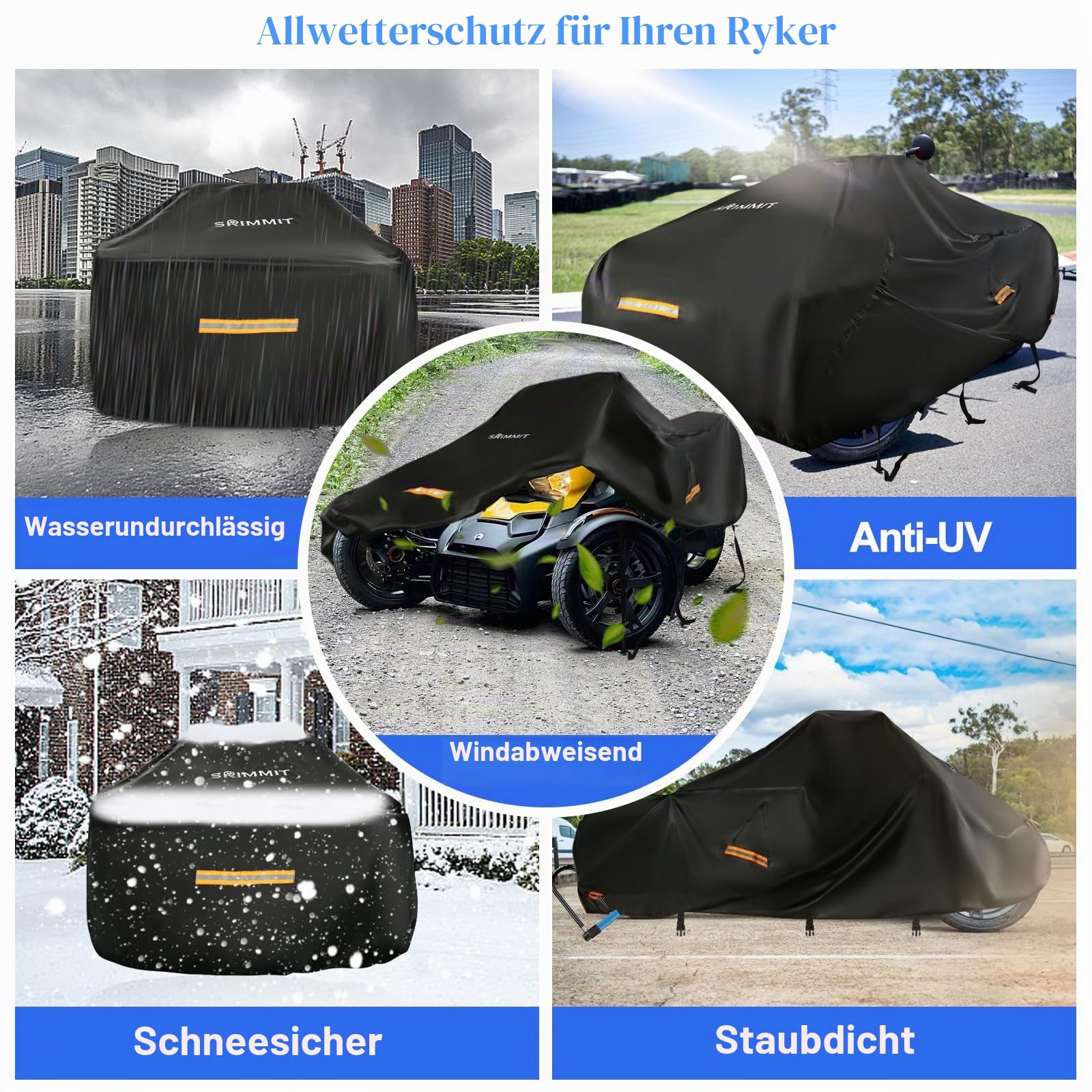 Can Am Ryker Abdeckung, wasserdicht, verbesserte Vollabdeckung, kompatibel mit Can-am Ryker Zubehör 600/900/Sport/Rally Edition, robuste 420D Spyder-Vollabdeckung mit Wasserdichten Streifen