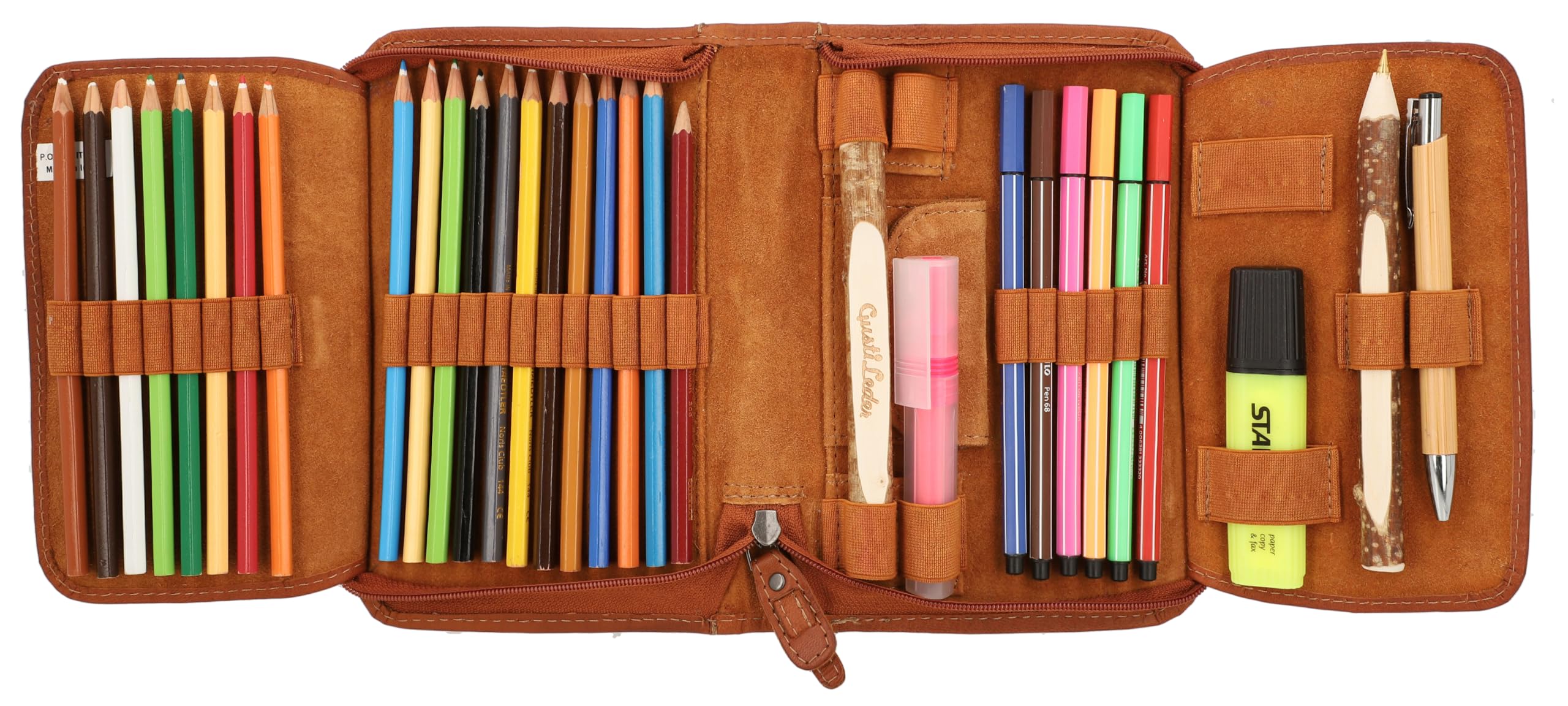 Gusti Leder Trousse À Crayons en Cuir Vintage Marron Yannick – Trousse pour Adultes avec Fermeture Éclair, Trousse À Crayons en Cuir Véritable pour Le Bureau, L'École, Les Créatifs