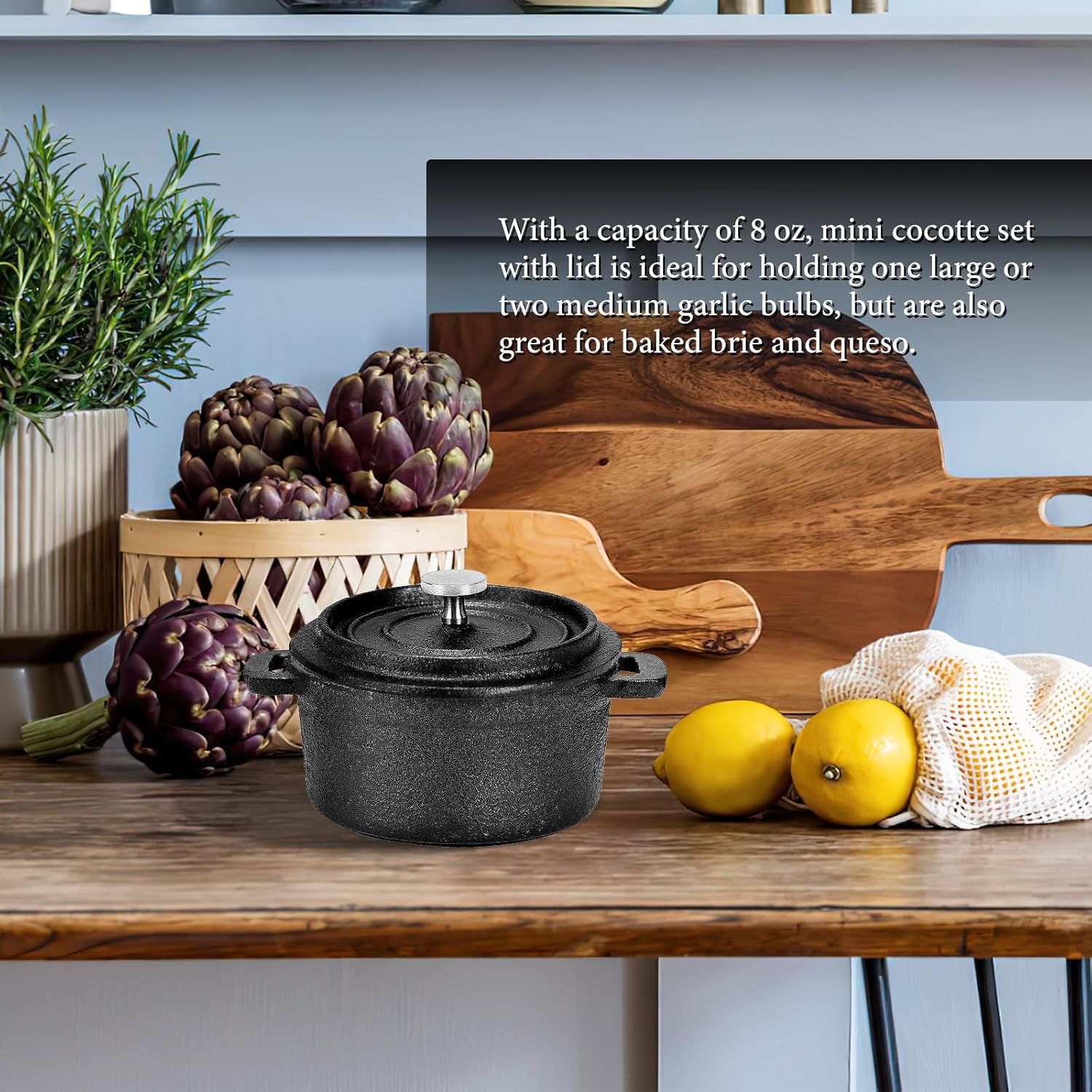 4 Pack Mini Dutch Oven,8 oz 0.25 qt Mini Cocotte Set Cast Iron Pot, Black