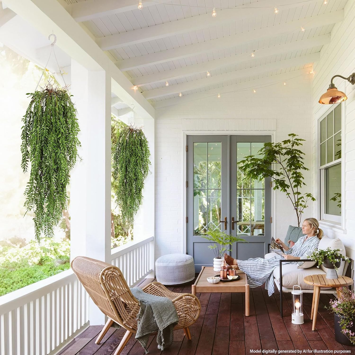 RECUTMS 4Pcs Artificial Hanging Fern Willow Leaves Vines Plants 3.7Ft Green image 5