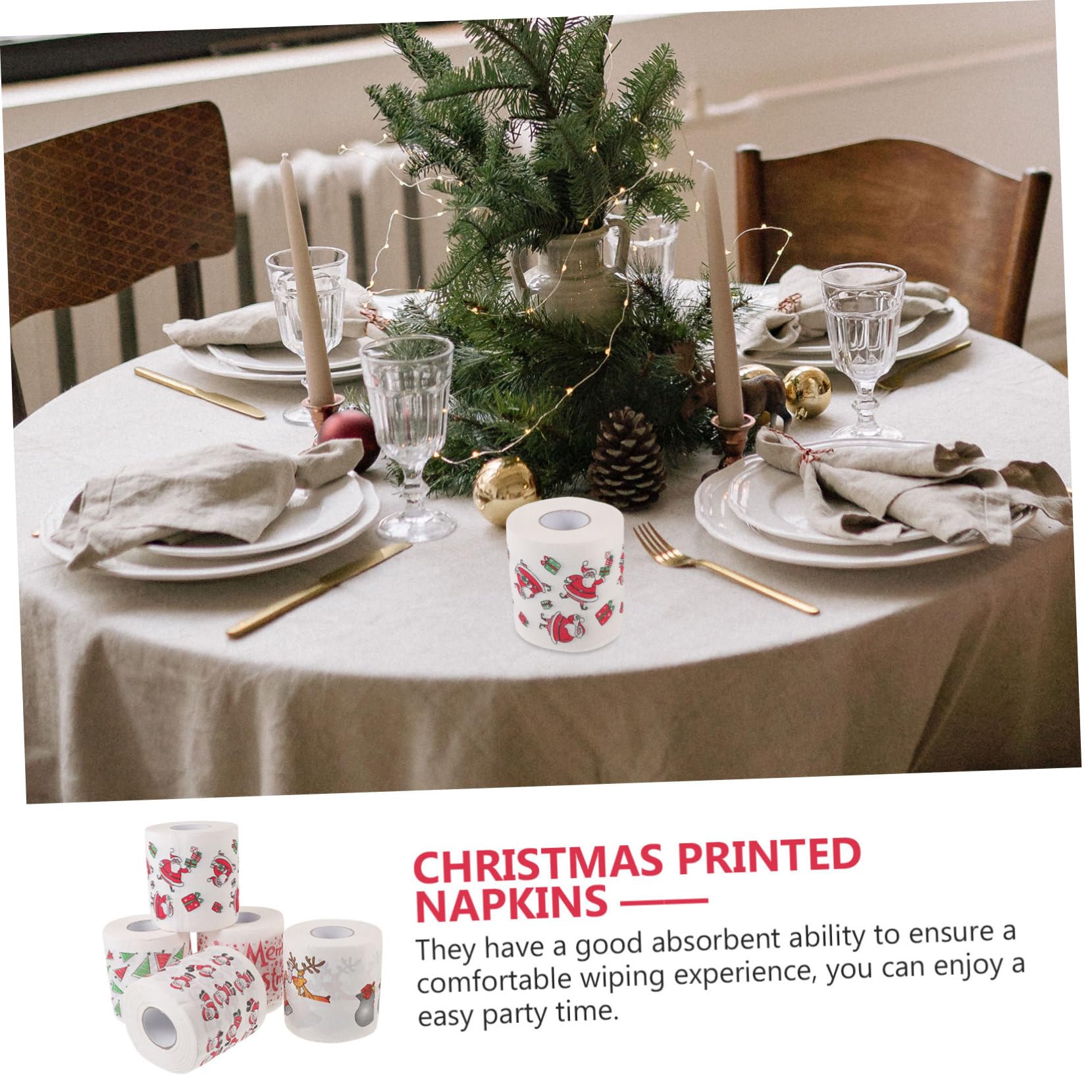 5 Rollos Servilletas Desechables Navideñas Higiénico Con Motivos Festivos Absorbentes Para Fiesta Decoración Navidad