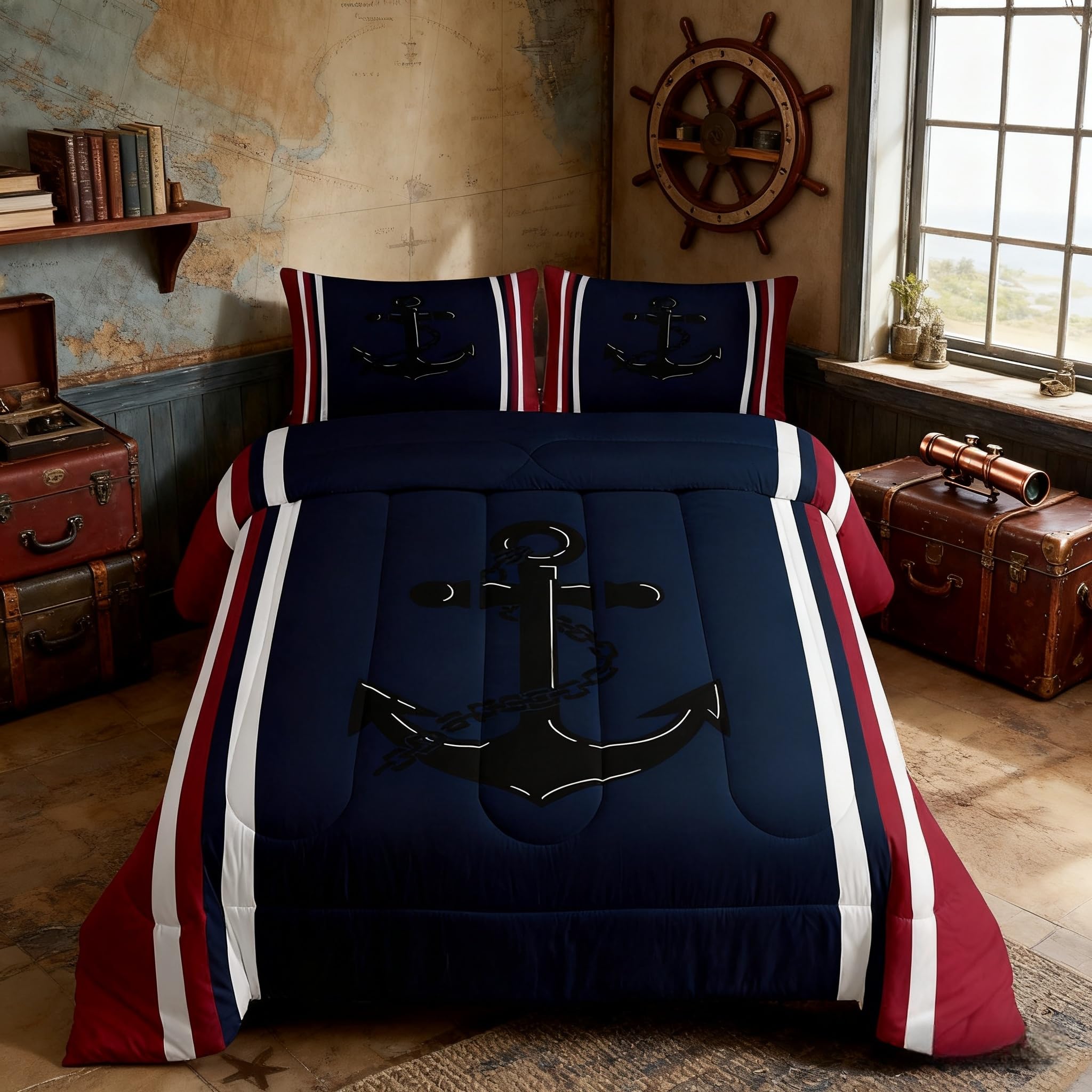 Parure de lit Anchor réversible pour grand lit enfant avec motif géométrique de rayures tricolores