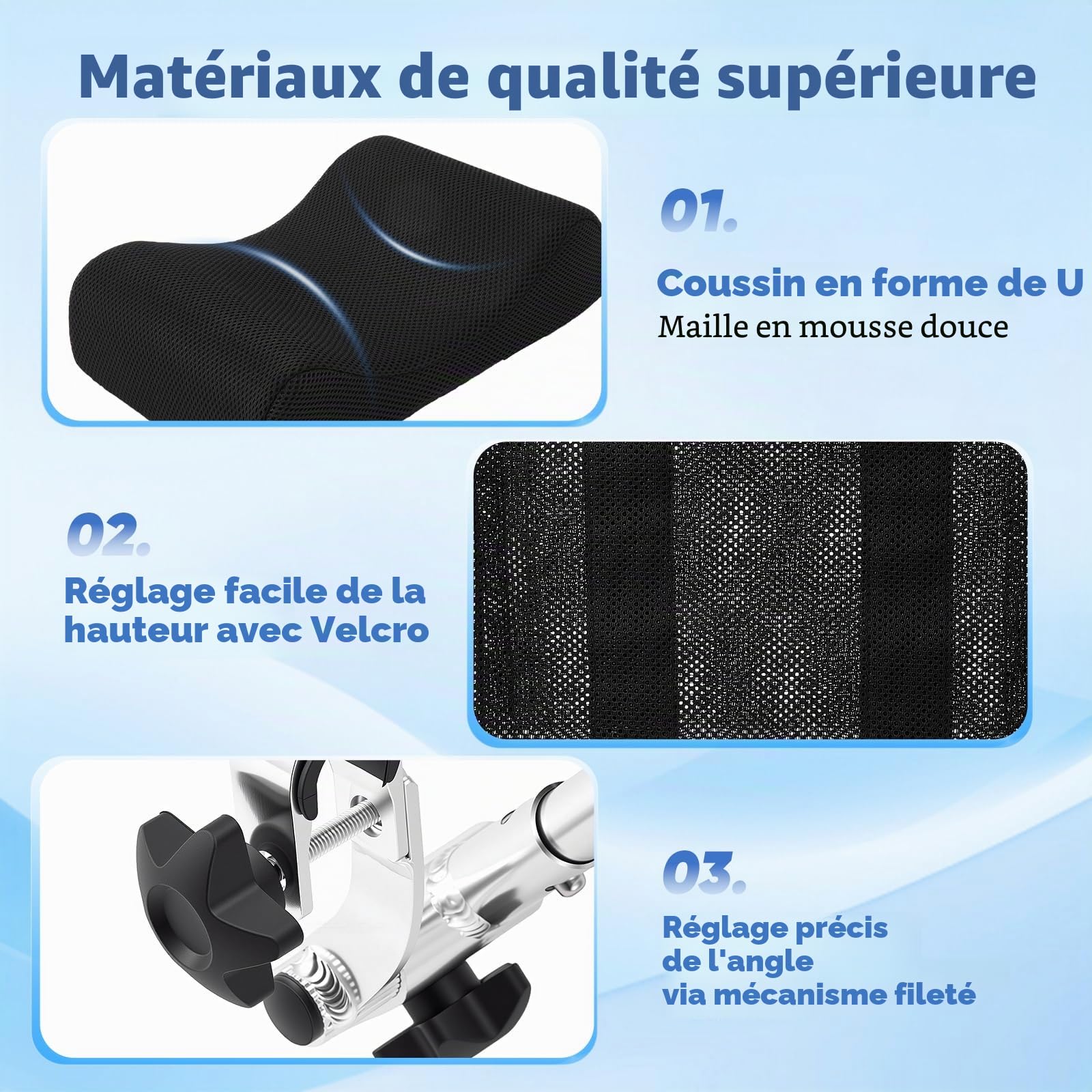 Appui-Tête Pour Fauteuil Roulant, Accessoire Universel Fauteuil Roulant Réglable Avec Soutien De La Nuque Et Dossier Coussin En Forme De U Respirant Et Stable Angle Et Hauteur Réglables De 90° à 45°