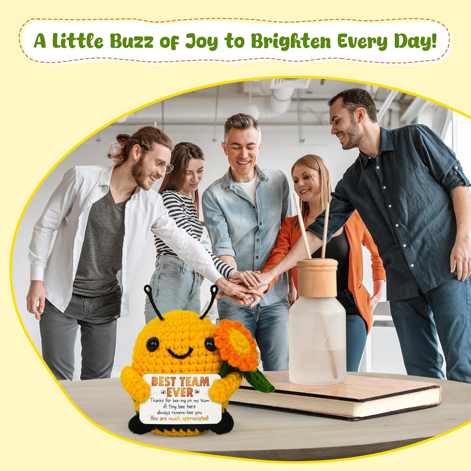 OASSIE Employee Appreciation Gifts for Coworkers - Best Team Ever Positive Crochet Bee with Message Card - Birthday Thank You Inspirational Gifts for Boss Leader Women Men - Image 5