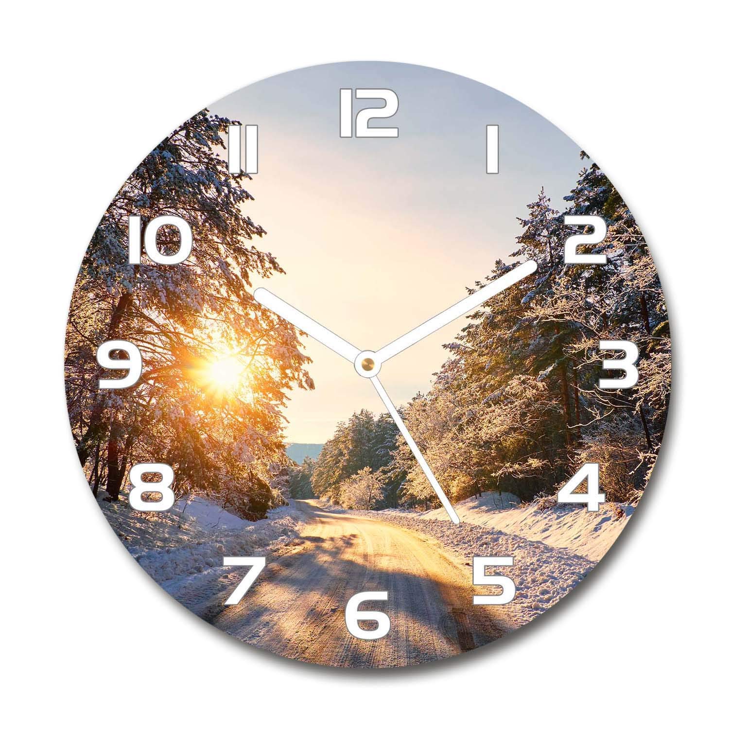 Horloge en verre de sécurité 60x60cm avec design élégant de paysage hivernal sur pied