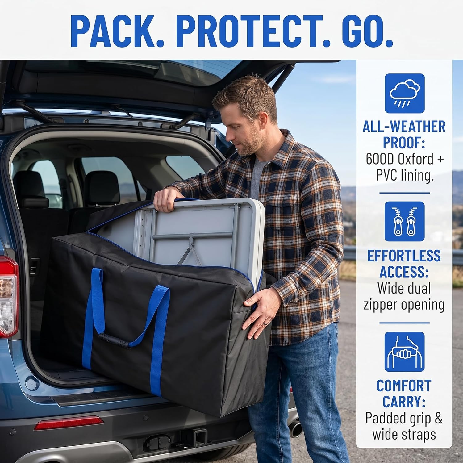 Portable 6FT Table Storage Bag - Waterproof & Durable Folding Table Cover - Compact 36x5x30 inch Carry Case for Camp, Picnic, Tailgate Tables